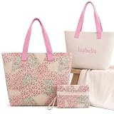 Ideas Artesanas Pack Personalizado Bolsa de Playa y cartera con Nombre Bordado(Rosa Claro)