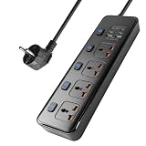 Ciabatta elettrica con USB, cavo di prolunga con slot USB, prese a 4 vie con 4 porte USB-C e 2 porte USB, interruttore singolo da 3000 W, cavo di prolunga da 1,8 m, adattatore multi plug EU, colore