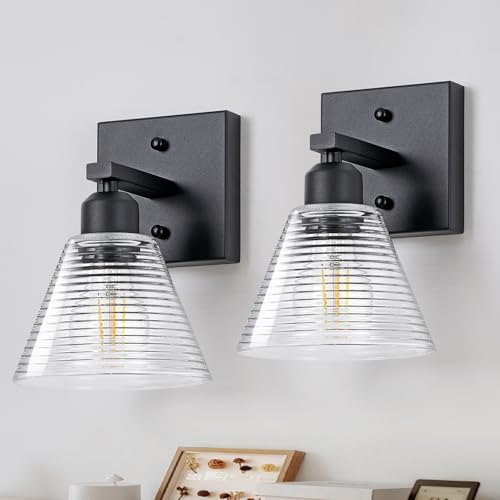 Dalouguan Bathroom Vanity Light 2 Pack, Black Modern Bathroom Lighting Fixtures with Clear Glass Shade, Farmhouse Wall Sconces for Mirror Kitchen Bedroom Living Room