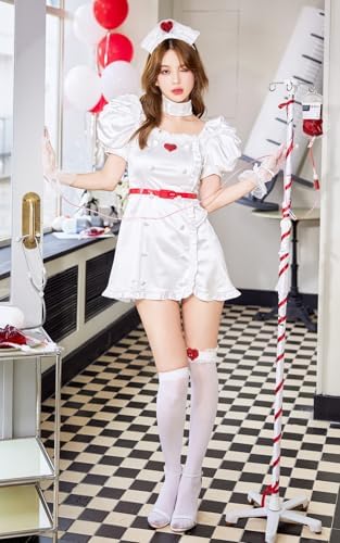 [Malymoon] コスプレ ナース 看護師 看護婦 医者 白 黒 ワンピース フリル ハート 衣装 仮装 マリームーン 7点セット CS-25-10358 CS-25-10359 詳細画像3