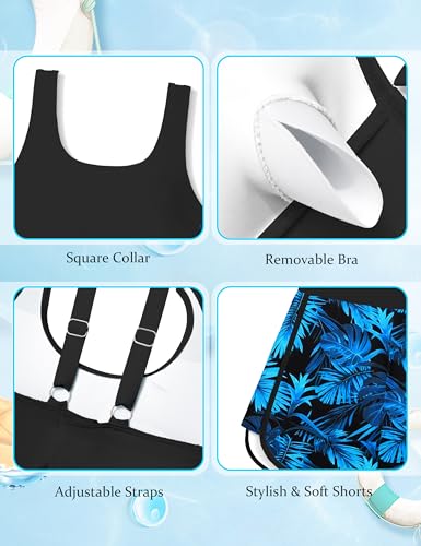 Image of Girls Swimsuit One Piece Swimsuits Color Block Bathing Suit for Girls Adjustable Strap Padded Swimwear with Shorts