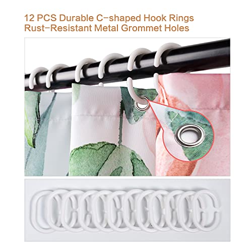 Watercolor Eucalyptus Shower Curtain, Green Leaves With Blooming Floral On The Top Shower Curtain, Polyester Fabric Waterproof Shower Curtain Sets Machine Washable Decor Bath Curtain #TOP5