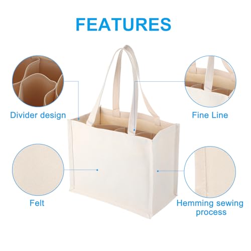 PATIKIL 6 Bottle Wine Carrier Tote Bag, Wine Bottle Carrying Bag with Divider Reusable Wine Storage Bag Felt Grocery Bags Portable Gift Bag, Beige by PATIKIL - Image 3
