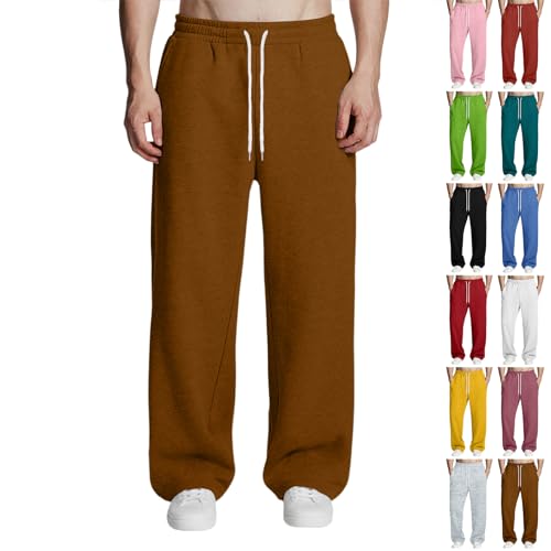 Mens Baggy Sweatpants Soft Big and Tall Track Pants Elastic Waist Relaxed Fit Lightweight Active Workout Pants Drawstring Regular Oversized Straight Leg Cotton Sports Wide Leg Sweatpant with Pockets