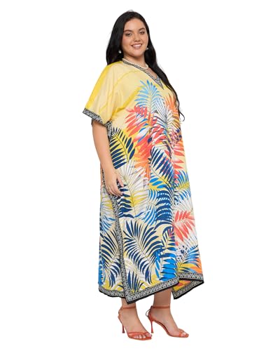 Image of Gypsie Blu Women Plus Size Kaftan Dress Beach Cover Up Maxi Dresses for Women, V-Neck Kimono Sleeve 1X-3X