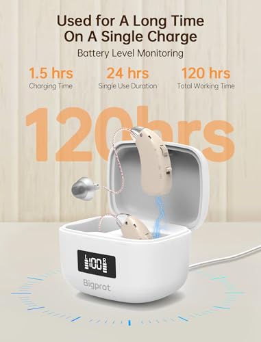 Hearing Aids Rechargeable for Seniors, Lightweight Hearing Amplifiers for Adults Hearing Loss with Noise Cancelling,Portable Behind-the-Ear Hearing Aid Headphones Charging Case Stepless Volume Control