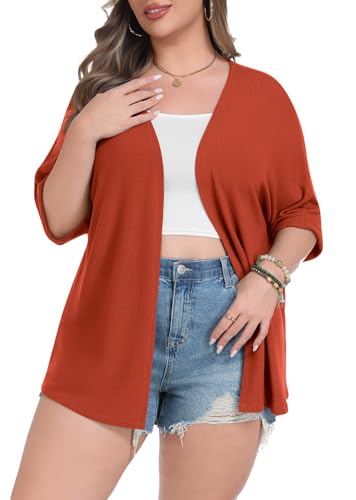 Image of Lastshe Womens Plus Size Cardigan Short Sleeve Lightweight Loose Cover Ups Open Front Sweaters Summer Cardigan