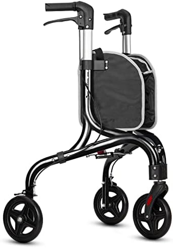 Planetwalk Premium 3 Wheel Rollator Walker for Seniors - Ultra Lightweight Foldable Walker for Elderly, Aluminum Three Wheel Mobility Aid, Black