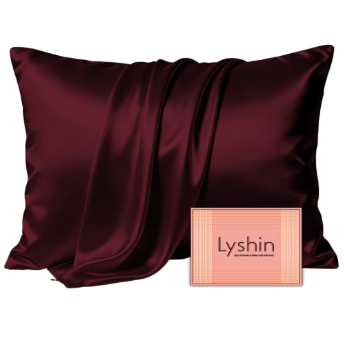 Image of LYSHIN Silk Pillow Cases Standard Size with Hidden Zipper, Burgundy