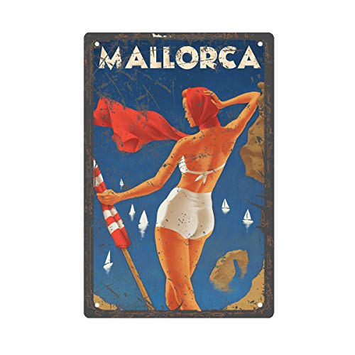 MUATOO Metal Tin Sign Retro Wall Decor Mallorca Poster Vintage Tin Signs for Home Bar Coffee