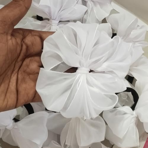 Image of Readymade Ribbon for School Girls - Soft Satin Bow Hair Accessory - Easy to Wear, Stylish & Neat Look - Ideal for School Uniforms bow in girls & Daily Use - Pack of 8 /School Ribbon in Kids (white Colour)