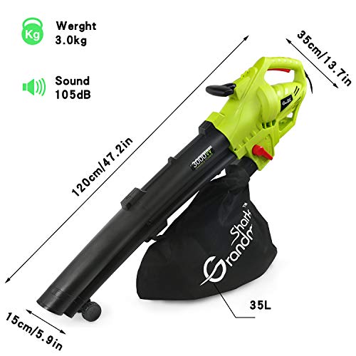 GRANDMA SHARK 3000W 3 in 1 Leaf Blower, Garden Leaves Vacuum Cleaner, Support for Breaking Leaves and Having a Large Collection Bag (Green)