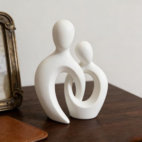 Image of O-FarFarm White Abstract Couple Sculpture, Modern Romantic Statue for Shelf & TV Stand Decor, Minimalist Art Figurine for Bedroom Living Room, Ideal Gift for Couples & Home Decoration Lovers