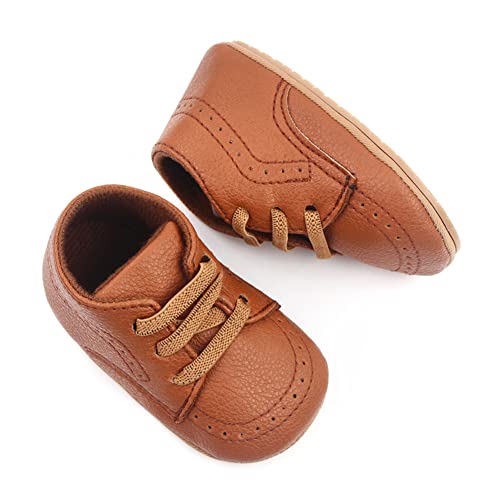 Lonsoen Infant Boys Oxfords Baby Girls First Walker Shoes Classic Brogue Dress Wedding Shoes, Bay220 Brown 12-18 Months #TOP3