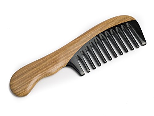 HBY Wide Tooth No Static Premium Quality Natural Green Sandal Wood Combs Handmade - Natural Hair Detangler Comb - Handle Detangling Comb