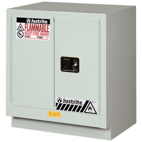Image of Justrite Acid Corrosive Storage Cabinet - 19 Gallon 2 Door Manual Close Chemical Storage Cabinet with ChemCor Coating - 22 inch x 36 inch x 30 inch - Made in The USA - Light Neutral - 8831072