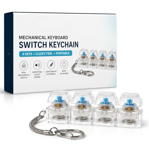 Image of Mechanical Keyboard Switch Keychain (Blue Clicky Switch) | Fidget Toy Keychain with Audible Click Sound | Transparent Key Tester Keyring | Stress Relief Gadget for Office & Gaming Lovers