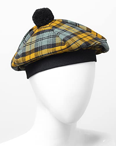 Image of Scottish Tam O' Shanter Hat Tartan Bonnet Pom Pom Wool Flat Cap One Size