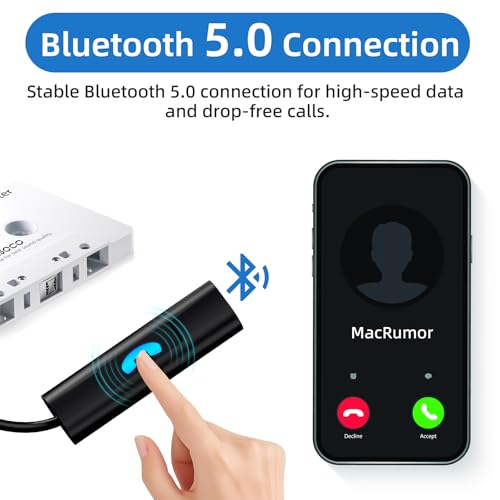 Car Audio Bluetooth 5.0 Cassette Receiver, Cassette Bluetooth Adapter for Car Tape Player, Wireless Cassette Aux Adapter with Hands-Free Calling, Universal Compatibility for Smartphone,Tablet(White) - Thumbnail 2