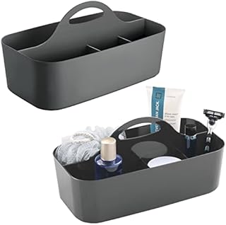 mDesign Set of 2 Shower Caddy  Practical Bathroom Caddy Made of Durable Plastic  Shower Basket for Storing Razors, Soap, Loofahs, etc.  Charcoal Grey