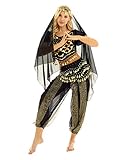 MSemis Traje Disfraz Danza del Vientre para Mujer Disfraz Princesa Árabe Traje Baile Oriental Accesorios Disfraz Bailarina Oriental Coaplay Fiesta Carnaval Negro Talla Única