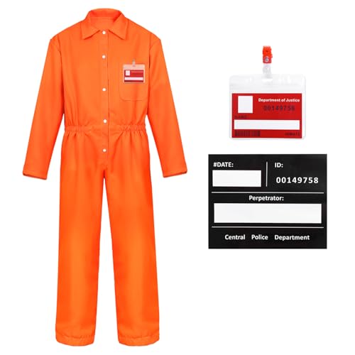 Blisscok Disfraz de Prisionero, Disfraz de Prisionero Naranja con Paneles Informativos y Tarjetas de Visita, Unisex, Disfraz de Prisionero, Cosplay, Carnaval, Halloween, Mono de Prisionero (XL)