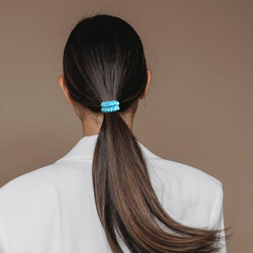 Image of VLOMOT 6 Pcs Set 100% Pure Mulberry Silk Scrunchies Hair Ties with 6 Chic Colors Everyday Skinny Scrunchies Silk Ponytail Holders Hair Care No Damage (Mint)