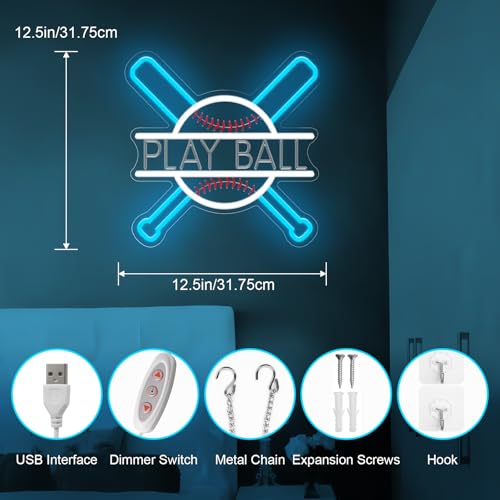 Baseball Neon Sign, Baseball Neon Light for Wall Decor, Sports Theme Light Up Sign for Living Room Bedroom Teenager Boys Man Cave College Club Shop Decor Kids Gifts（12.99 x 12.99 inches） by Adorely - Used condition - Image 2