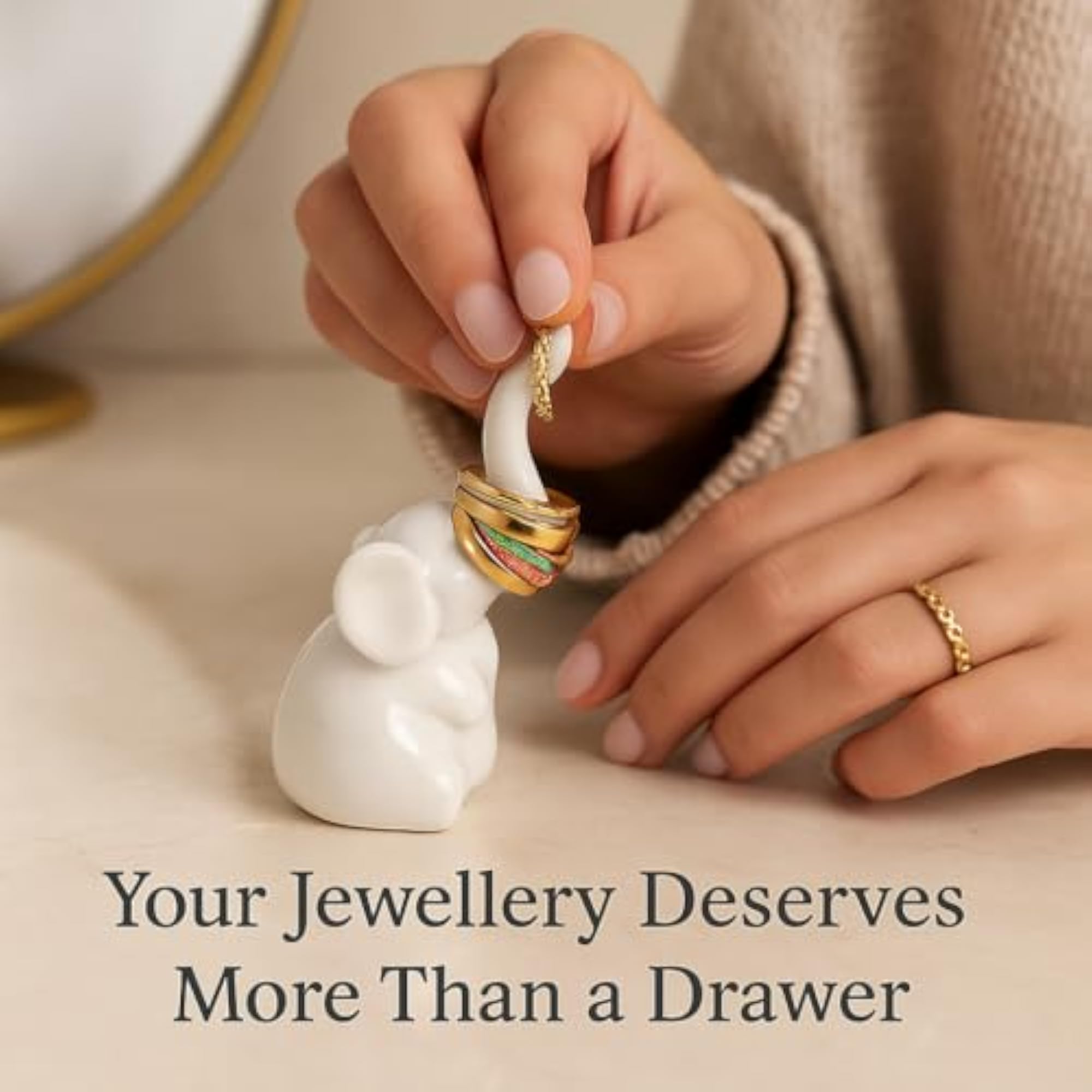 Ceramic Elephant Trunk Ring Holder, Decorative White Jewellery Organizer