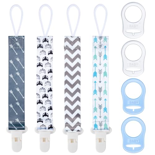 Aolso Ciuccio Catena per Bambini, 4 Pezzi Catenella Portaciuccio con 4 Pezzi Ciuccio Clip Adattatore, Catena per Ciuccio...