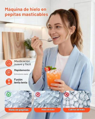 Miniatura 3 de Vevor Máquina De Hielo En Pepitas De Encimera 15 Kg 24 H, Máquina De Hielo Masticable En Pepitas Autolimpiable Con Cuchara, Tanque De Agua De 0,8 L, Para Hogar, Cocina, Oficina, Bar, Fiestas