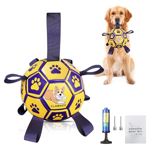 Image of clamado Interactive Dog Football with Grab Tabs – Durable, Floating Water Toy for Fetch & Tug – Safe PU Material for Small & Medium Dogs – Indoor & Outdoor Play (6 Inch)