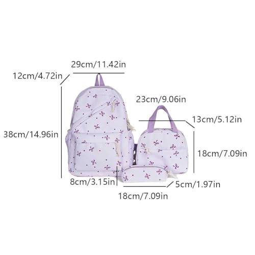3-in-1 Bow Tie Aesthetic Bow Backpack with Lunch Bag and Small Case Cute Bow Backpack for Women Kawaii Preppy Nylon Rucksack4