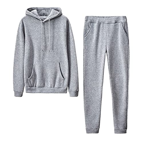 Mens 2 Piece Tracksuit Outfit Solid Jogging Sports Long Sleeve Hoodie Sweatpants Sets Casual Sweatsuits for Women Gray