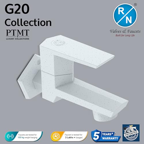 Image of RN PTMT Bib Cock for Bathroom | 15mm Foam Flow Water Tap with Flange | Luxury G20 Series Faucet | High-Grade Engineering Polymer Tap (Marble, Pack of 1)