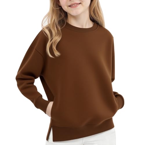 Girls Long Sleeve Pullover Sweatshirt Loose Ribbed Cuff Sweater Solid Color Kids Shirt Crewneck Casual Fall Winter Tops