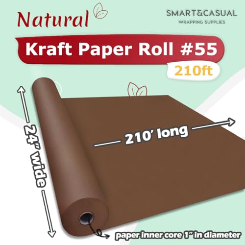 Image of SMART&CASUAL 24 inch x 2,520 inch (210') Coffee Kraft Craft Paper Roll for Gift Wrapping Bulletin Board Bouquet Flower Art Packing Parcel Table Covering 80GSM 55LB (Coffee, 24 inch x 210')