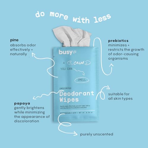 Calm Line Deodorant Wipes - 15ct Unscented Deodorant for Women w/Zinc, Prebiotics & Papaya - Individually Wrapped - Sweat Wipes for Gentle Brightening, Odor Control & Cleansing