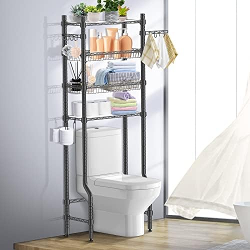 Bathroom Over The Toilet Storage Shelf - Over Toilet Bathroom Organizer Rack with 4 Tier Bathroom Space Saver Toilet Stand Shelves Bathroom Stand Above Toilet Bathroom Rack Organizer Over Toilet,Gray