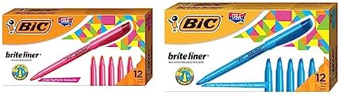 BIC Brite Liner Highlighters, Chisel Tip, 12-Count Pack of Highlighters Assorted Colors, Ideal Highlighter Set for Organizing and Coloring