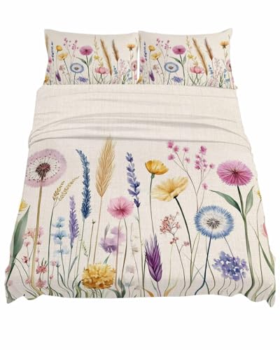 Ukaaqara Pastoral Flowers Queen Size Bed Sheet Set, Soft &