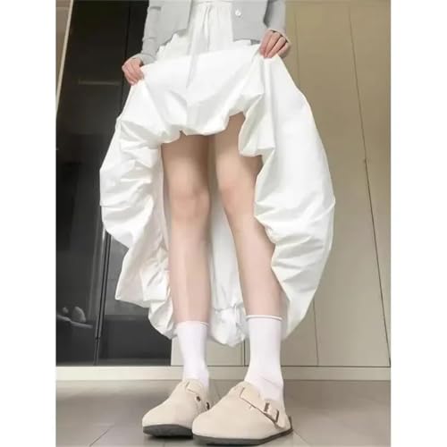 Women's Vintage Maxi Skirt Thin High Waist Drawstring Elastic Hem Slim A-Line Puffy Skirts2