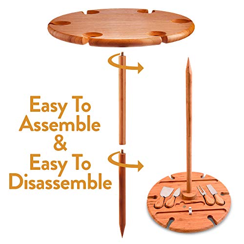 Bambüsi Wine Picnic Table - Portable Outdoor Wine Table with 6 Wine Glasses Holder, Bamboo Wood Charcuterie Board Cheese Tray- Perfect for Beach, Camping, Glamping, Concerts at Park, Wine Gifts - Image 5
