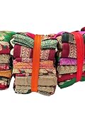 Makers Craft 12 Pieces, 18X22 Vintage Metallic Multicolor Indian Sari Fat Quarters DIY for Quilting, Sewing, Patch Work (Metallic)