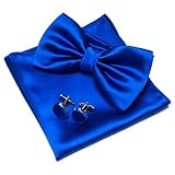 JEMYGINS Royal Blue Bow Tie Pre-tied Silk Bowtie and Pocket Square Cufflinks Sets for Men