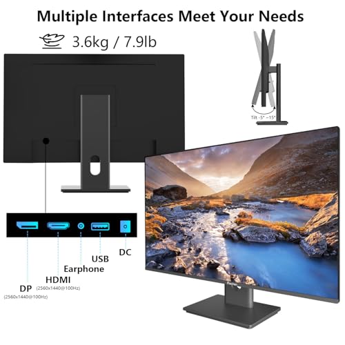 23,8 Zoll PC Gaming Monitor QHD 2560 x 1440 2K 100 Hz, 2 ms, Lautsprecher, HDR, 99% sRGB IPS LED Computer Bildschirm mit HDMI/DP-Anschlüssen, AMD FreeSync-kompatibel, VESA-Unterstützung, Schwarz – Bild 4