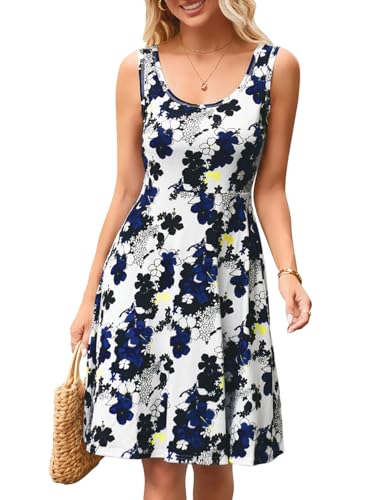 Women Floral Dress A-Line Knee Length Scoop Neck Sleeveless Skater Sundress Flower-31 XX-Large