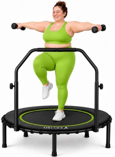 40″/46″/50″ Bungee Rebounder Trampoline for Adults, 460LBS Low Impact Quiet Foldable Mini Trampoline, Easy Assembly Indoor Fitness Rebounder with Handle for Whole-Body Workout