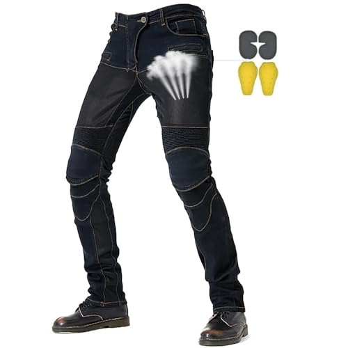 CBBI-WCCB Hombre Moto Jeans Transpirable Motocicleta Pantalones (FR/ES, Medida de la Cintura & Longitud de la Pernera, 32, 30, Negro)