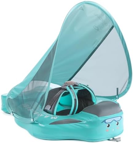 Mambobaby Float Add Tail Newest Baby/Infant Swim Float with Canopy, Non-Inflatable Solid Upgrade Soft Waterproof Skin-Friendly Leather Material (Deluxe Edition)